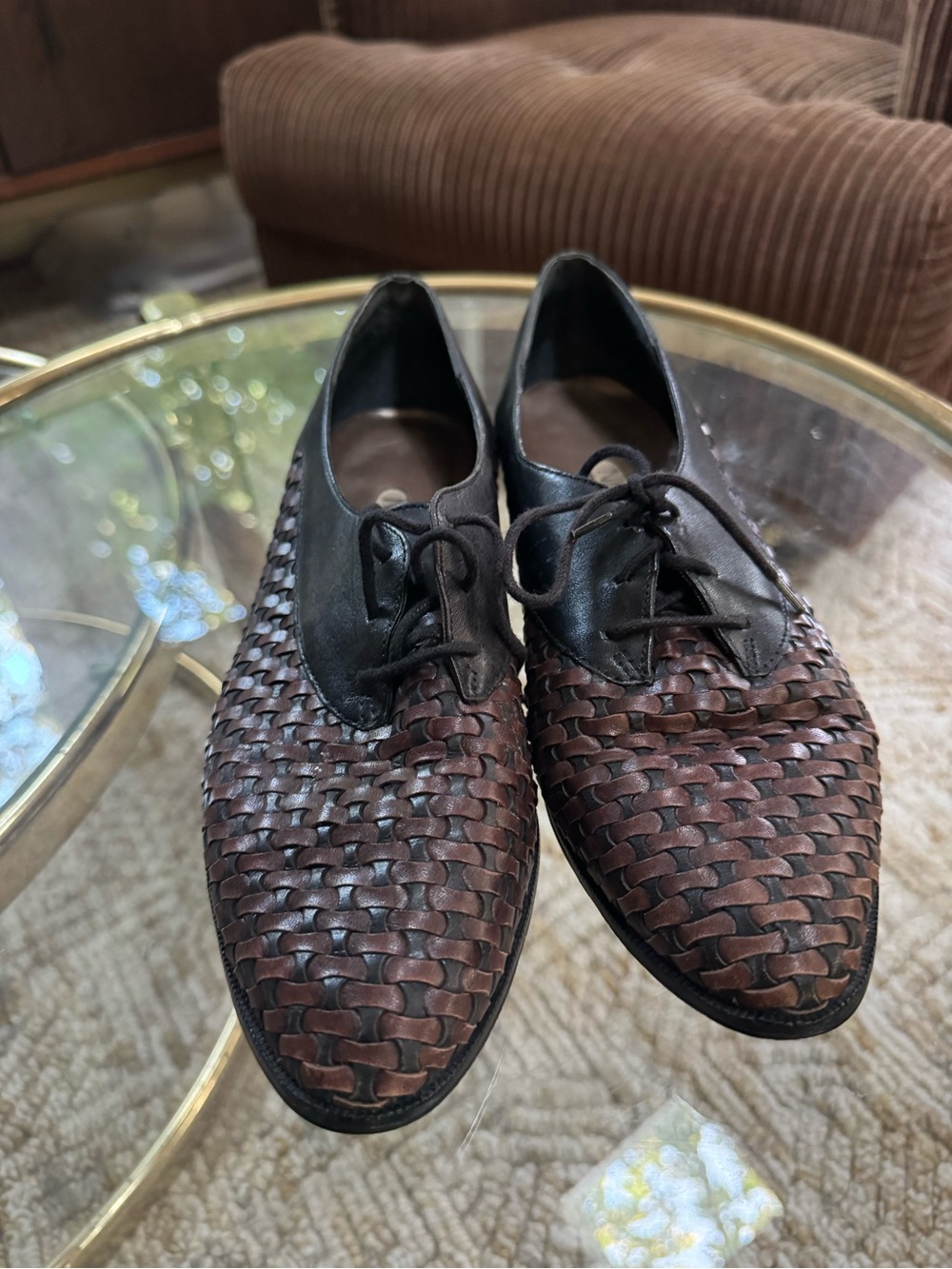 Vintage Nicole Women's Woven Leather Flats in Brown and Black